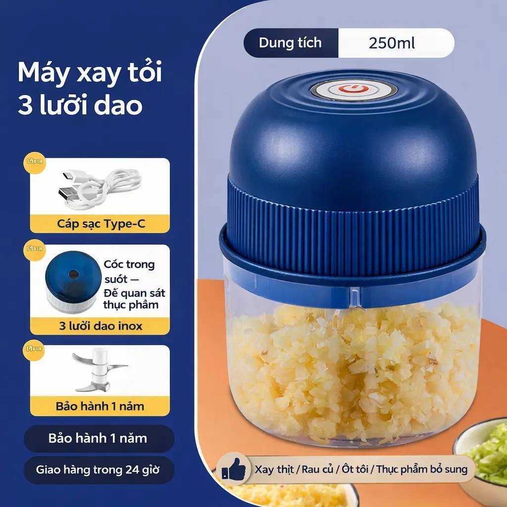 Dr.flash x NIUMO Máy xay tỏi điện mini gia dụng – không dây – pin 500mAh – 250g