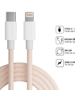 Cáp Sạc Nhanh PD20W 5 Lõi Bọc Dù 1M/2M, Dây Type-C - IP Siêu Bền Chống Đứt Gãy, 4 Màu Đa Sắc, Cho iPhone 6-14 (Không kèm củ sạc)